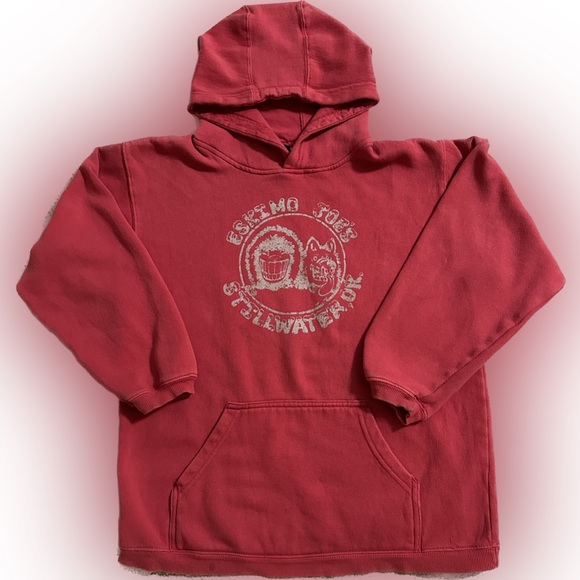 VTG ESKIMO JOES PULLOVER HOODIE SWEATSHIRT YTH XL 16-18 RED 80/20 OSU STILLWATER - Picture 1 of 4